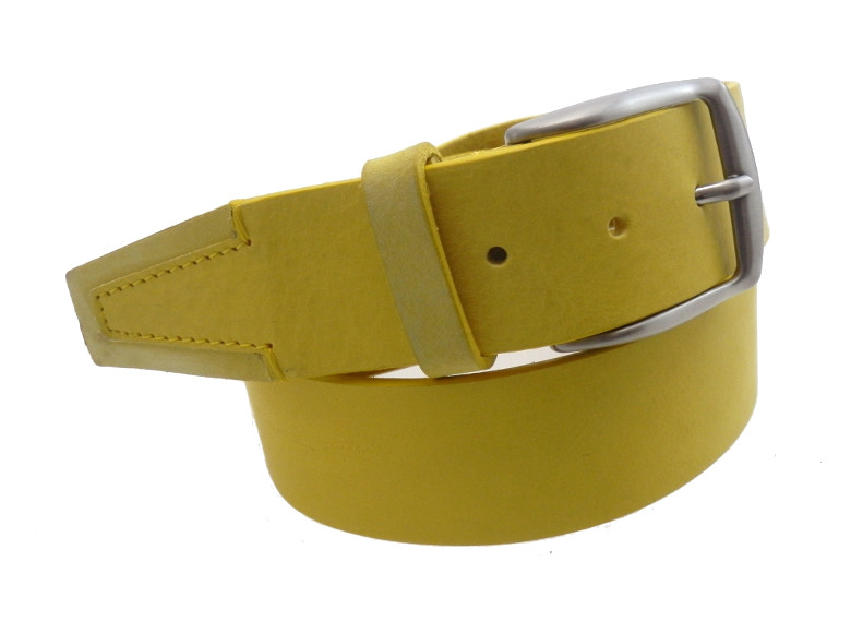Cintura in cuoio con puntale in pelle - giallo - 35mm